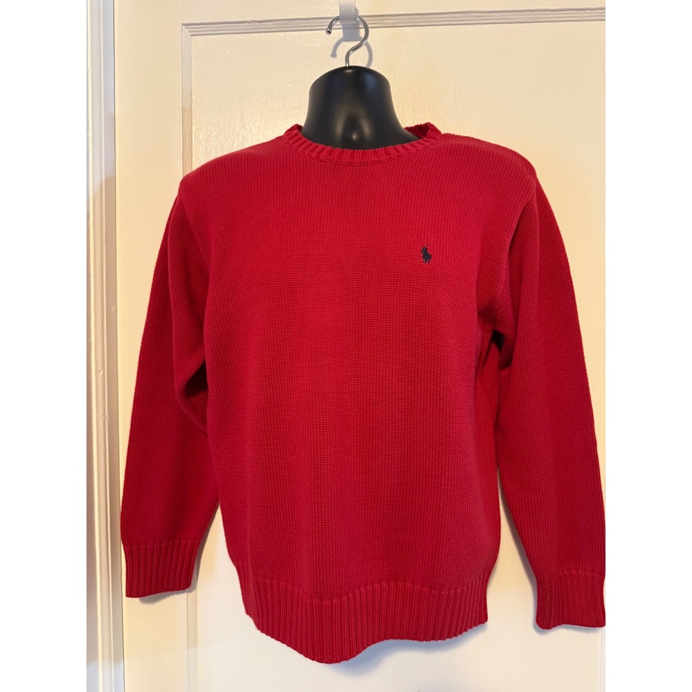 VTG Polo Ralph Lauren Sweater Mens L Red Good Shaker Knit Cotton Crewneck Pony